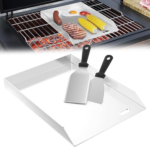 Aufun Edelstahl Grillplatte Universal BBQ Plancha mit Fettsammelbehälter | BBQ Feuerplatte Blech Griddleplatte für Gas- & Holzkohlegrill Grillzubehör inkl (30x45x4cm)