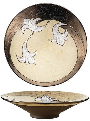 Felisteya Handmade Ceramic Fruit Bowl – 25.5cm Decorative Centrepiece Bowl | Modern Artisan Pottery Bowl with White Floral Design, Statement Fruit Bowl for Table, Coffee Table Decor & Home Decor Gifts