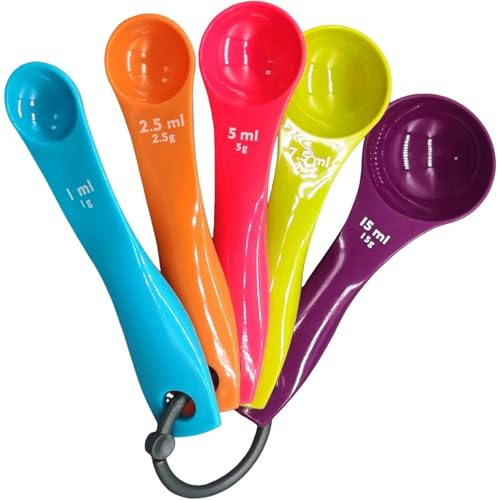Set of 5 Dosing Spoons, Measuring Spoons, Gram,Different Capacities with Colourful Plastic Spoon