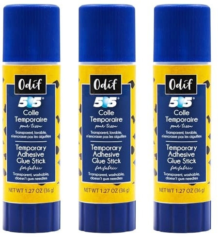 ODIF 505 Temporary adhesive Glue Stick for fabric - 36g (Triple Pack) - Fabric Glue Stick for Craft