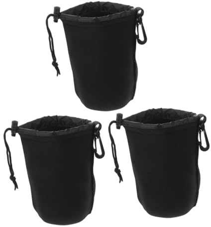 DECORNIJIA 3 Stück Neopren Objektivtaschen für Kameraobjektive mit Kordelzug Verschluss Aufbewahrungstaschen für Spiegelreflex und Systemkameras Outdoor Nutzung