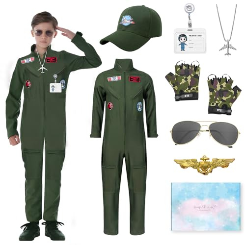 COYBTO Disfraz Piloto Avion para Niños con Gorro de Piloto Gafas de Sol,130