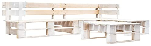 HGFDCBK Set di 4 divani da giardino in legno bianco, con tavolino da caffè in legno di pino impregnato in autoclave, resistente alle intemperie, per terrazza, giardino