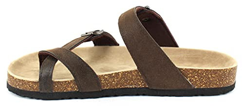 OUTWOODS Damen Bork-30 Vegan Leder Slide On Toe Loop Sandalen, Braun / Nubukleder, 42 EU