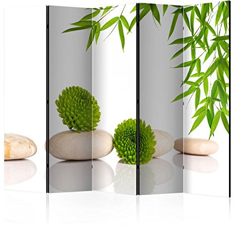 RAUMTEILER/PARAVENT B&D XXL Raumteiler Spa Zen Foto Paravent 225x172 cm beidseitig auf Vlies-Leinwand Bedruckt Trennwand Spanische Wand Sichtschutz Raumtrenner grün weiß beige b-B-0150-z-c