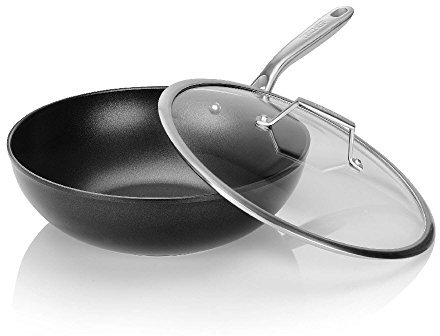 (30cm with lid) - TECHEF - Onyx Collection, 30cm Wok/ Stir-Fry Pan with Glass Lid, Coated with New Teflon Platinum Non-Stick Coating