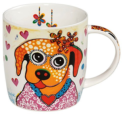 Maxwell & Williams DI0104 Kaffee- Tasse 400 ml – Smile Style – Porzellan bauchig, mit buntem Motiv Hund, Geschenkbox