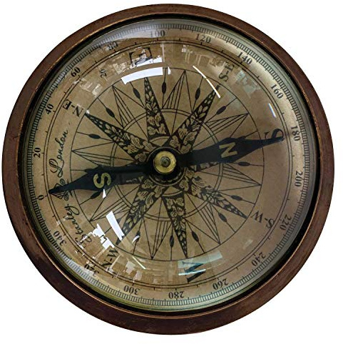Kompass Maritim Schiff Dekoration Navigation Messing Glas Antik-Stil - 12cm