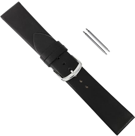 Uhrbanddealer Uhrenarmband Damen 18mm XS, Ersatzband Kurze Länge, Kalbsleder Schwarz matt ohne Naht, Set 381748182