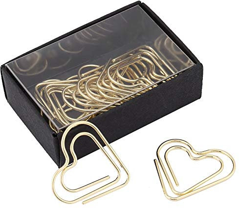 12 Stück Büroklammern in Herzform Gold, 2,5 x 2,5 cm Edelstahl Büroklammer Herzchen Gold