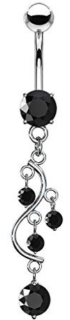 Piersando Bauchnabelpiercing Bauch Banane Piercing Stecker Gebogen Wein Anhänger mit Strass Kristallen Silber Schwarz