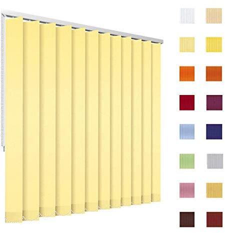 HB-Sonnenschutz Lamellenvorhang Komplettset, Lamellen, Vertikaljalousie,127 mm, hellgelb, gelb, Schnur/Kette, jedes Maß möglich (Breite: 201-250 cm x Höhe: 251-300 cm, hellgelb)
