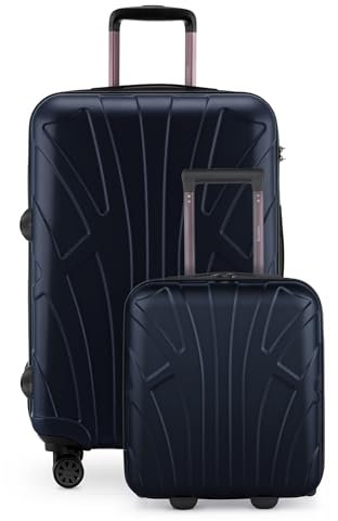 Suitline - 2-teiliges Koffer Set - Leichtes Handgepäck 55cm für alle Airlines + Check-In Koffer 65cm, 4 Rollen, TSA Schloss, Dunkelblau