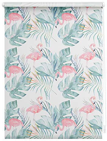 Lichtblick Klemmfix Tageslicht-Rollo mit Motiv, ohne Bohren, Blickdicht, Seitenzugrollo, Made in Germany, Flamingo - Rosa Grün 60 cm x 150 cm (B x L)
