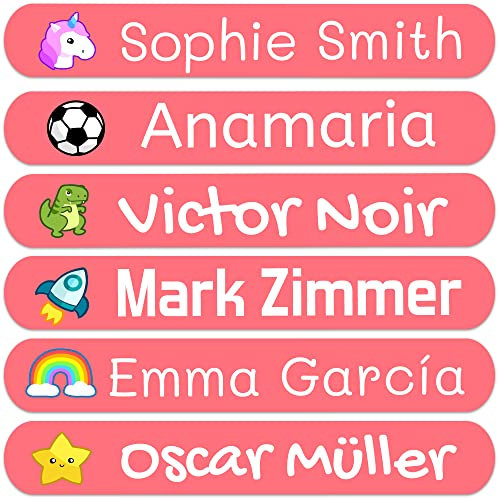 50 Namensaufkleber zum Aufbügeln Personalisiere für Kinder. Bügeletiketten für Kleidung, Schule & Kindergarten (6x1 cm)