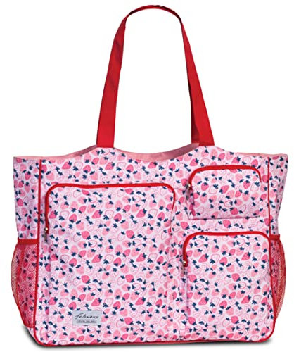 Fabrizio Strandtasche groß XXL viele Taschen Freizeittasche Urlaubstasche Sommer mit Reißverschluss (Rosa)