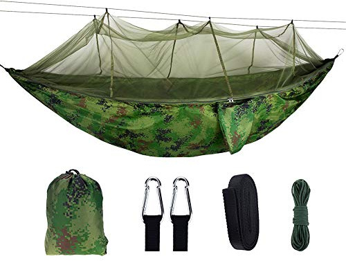 HotYou 2 Personen Hängematte Outdoor mit Moskitonetz Ultra - Licht Atmungsaktiv Hängematte, Schnell Trocknende Fallschirm Nylon Camping Hängematte,Camouflage,Kapazität: 250-300 kg