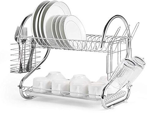 Mupai Escurreplatos de acero inoxidable doble escurridor para vajilla de cocina (2 pisos, 41,9 x 25,4 x 38 cm)