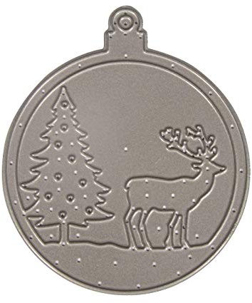 Rayher Stanzschablone Weihnachtskugel Hirsch, 6,5 cm ø, für Papiergestaltung, Kartengestaltung, Scrapbooking und vieles mehr, Prägeschablone Weihnachten, Stahl, 50234000