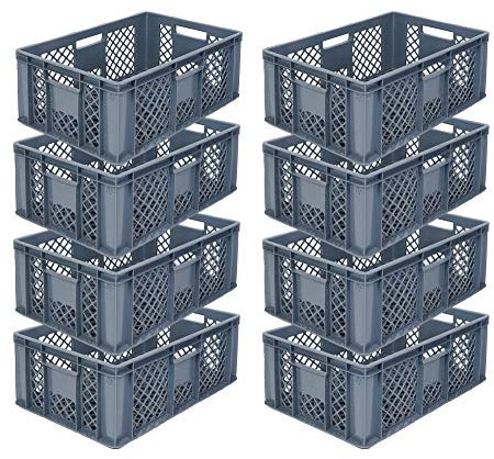SPAR-SET 8x Eurobehälter/Bäckerkisten, Grundmaß 600x400x240 mm. Eurobox, Stapelkorb stapelbar aus Kunststoff in TOP-Qualität - Made in Germany (grau)