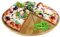 Oriamo® Pizzateller Bambus 33 cm Durchmesser, schnittfestes Pizzabrett mit 6-facher Einteilung für gleichmäßig große Stücke, Holzteller für Pizza, Schneidbrett aus Holz (33 cm)
