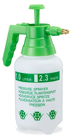 10 Pulverizadores Agua Presión, Boquilla Ajustable, Vaporizador para Plantas, Jardín, 1 l, PE-Latón, Verde