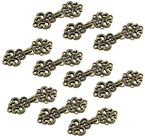 WANDIC Strickjacke-Clips, 10 Paar Vintage Hohle Blumen-Umhang-Verschlüsse Zum Aufnähen von Haken Und Ösen, Umhang-Verschlüsse Für Pullover, Schal, Antik