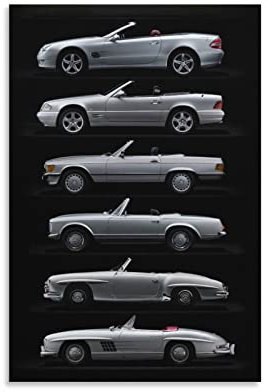 Auto-Poster We Drive 50 Years of Mercedes-Benz SL Roadster, Leinwand-Kunstposter und Wandkunstdruck, modernes Familienschlafzimmerdekor-Poster, 40 x 60 cm