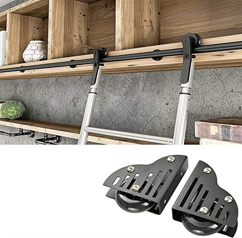 Pipi Zhu Set di Scala della Libreria del Fienile Scorrevole Binario di Rotolamento - Accessori Hardware per Porte Scorrevoli in Acciaio Inossidabile, Kit di Binari per Scale Scorrevoli per Librerie