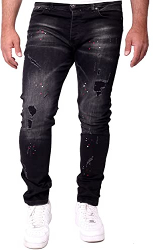 Reslad Jeans Herren Color-Splashes Stretch Denim Destroyed Jeanshose Männer-Hose Slim Fit RS-2101