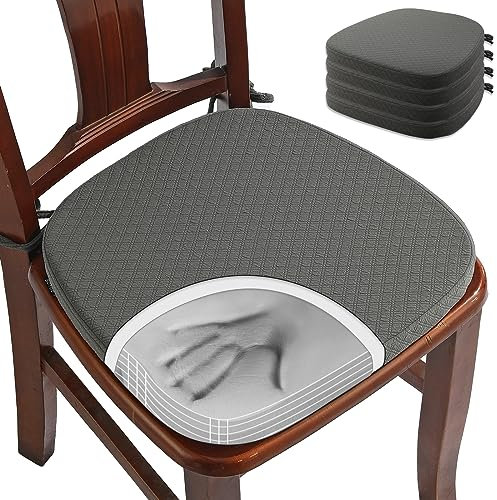 BUYUE Luxus Memory Foam Stuhl Kissen 4 Pack, Jacquard 40cm U-Form komfortable Esszimmerstuhl Pad, abnehmbare rutschfeste Küche Stuhl Sitzkissen, (4 Stück, grau)