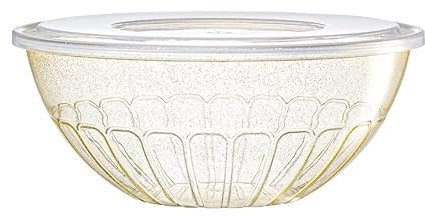 Decorline - Set de 3 Bols Saladier rond à fruits avec Couvercles | en Plastique Re-utisable avec BPA | diamètre 20 cm, capacité 1 litres - Pailleté Doré