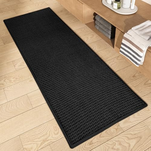 Color G Badteppich rutschfest Waschbar 50 x 120 cm, Weich Chenille Badezimmerteppich Super Saugfähig Badematte rutschfest Maschinenwaschbar Badvorleger für Dusche, Badezimmer, Badewanne - Schwarz