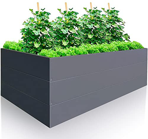 Hochbeet Metall 170x85x63 cm – Großes Hochbeet für Garten aus Stahl, Grau – Verzinkt & Pulverbeschichtet Rostfrei mit Maulwurfnetz – Hochbeete-Kit ideal als Kräuterbeet