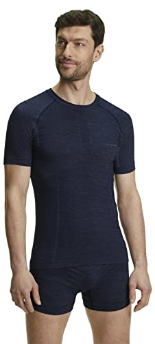FALKE Herren Baselayer-Shirt Wool-Tech Light Trend Round Neck M S/S SH Funktionsmaterial Wolle Schnelltrocknend 1 Stück, Blau (Space Blue 6116), S