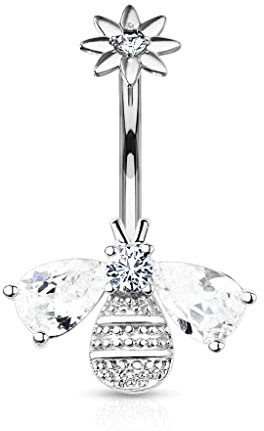 beyoutifulthings Bauch-nabelpiercing Zirkonia Biene Silber Gold Roségold Clear Nabel-Piercing Chirurgenstahl Bananabell Stab-länge 10-mm