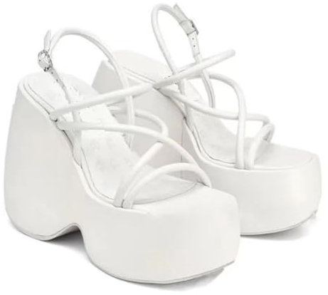 Piattaforma da donna Mary Jane Zeppa Pipistrello Catena a cuore Sandali Punta aperta Caviglia Gothic Piattaforma Scarpe eleganti Scarpe con plateau Chunky Scarpe eleganti in pelle verniciata