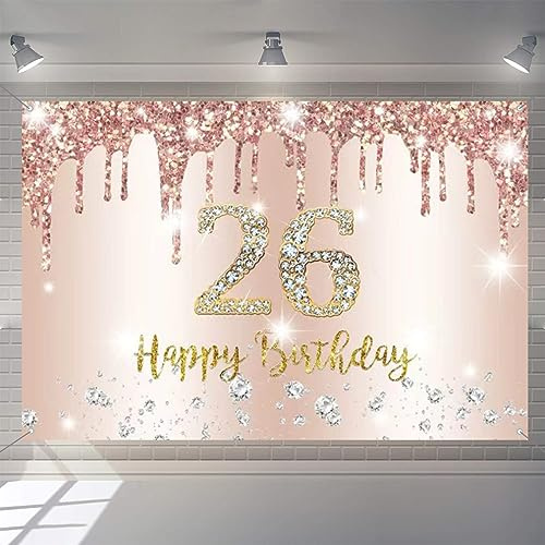 26. Geburtstag Deko Frauen, 26 Geburtsta g Dekoration Roségold Glitzerflecken Stoff Schild Plakat, 26. Geburtstag Hintergrund Banner Frau 26 Geburtstagsfeier Deko