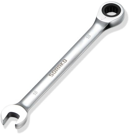 SORAKO Ratschenschlüssel 18mm, Schraubenschlüssel Maulschlüssel Ringmaulschlüssel aus CR-V mit mattierter Chromoberfläche