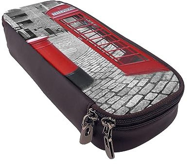 MKNAZ London Red Telephone Booth Printed Leather Flip-Top Pencil Case for Girls Boys, Large Capacity Pen Pouch for Student Artists School Office College
