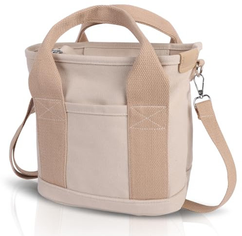 Moorle Damen Handtasche Canvas, Satchel Tote Bag, Shopper Umhängetasche Damen, Beige Schultertasche Mode Für Alltag, Büro, Schulausflug Und Einkauf