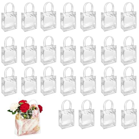 Sac Cadeau, 25 Pièces Sacs Cadeaux Avec Poignée, Sac Shopping Transparent En Pvc, Sac Transparent Cadeau, Réutilisable, Transparent, Avec Poignée, Pour Cadeaux, Bonbons, Fête, Mariage, Anniversaire