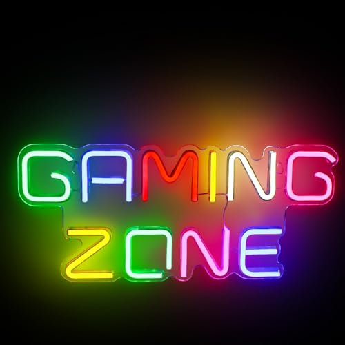 GAMING ZONE - Cartel de neón con luz LED para videojuegos, decoración USB, letra, luz de neón, luz de neón, decoración de pared para sala de juegos, regalo para adolescentes
