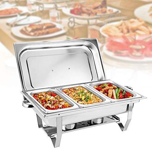 3 * 3L Chafing Dish Buffet Set, 3 Pan Stainless Steel Food Warmer Set Catering Food Warmer with Lid and Stand for Buffets Caterings Parties Buffet Server Warming Tray