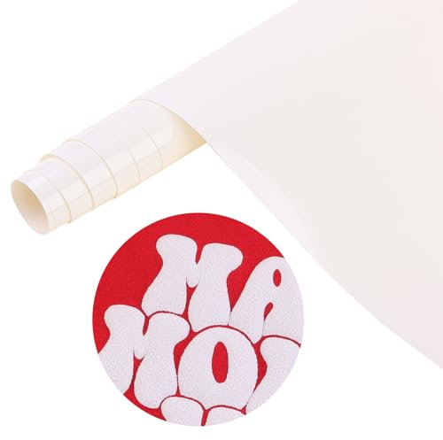 Tintnut White Puff Vinilo Transferencia de Calor 10 x 6ft Puff HTV Rollo 3D Puff Heat Transfer Vinilo Rollo Espuma Blanco Puffy HTV Vinilo para Planchar para Camisetas DIY