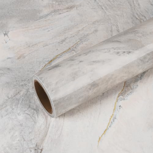 VEELIKE Marmor Tapete Beige Grau Klebefolie Marmoroptik Beige Marmortapeten Wand Grau Mamorfolie Selbstklebende Folie Küchenrückwand Wandtapete Badezimmer Arbeitsplatte Abwaschbar Tisch 40cm×300cm