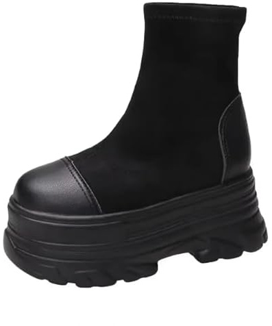 OUBOSI Scarpe Da Donna Di Alta Qualità Alla Moda Con Zeppa In Pelle Scamosciata Elastica 10 Cm Con Plateau Stivaletti Scarpe Casual Con Cerniera Molla Nera