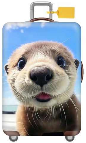 FANSU Elastisch Kofferhülle Kofferschutzhülle, 3D Wasser Otter Druck Kofferüberzug Schutzhülle mit Reißverschluss, Elasthan, Waschbar Luggage Cover- 18 bis 32 Zoll