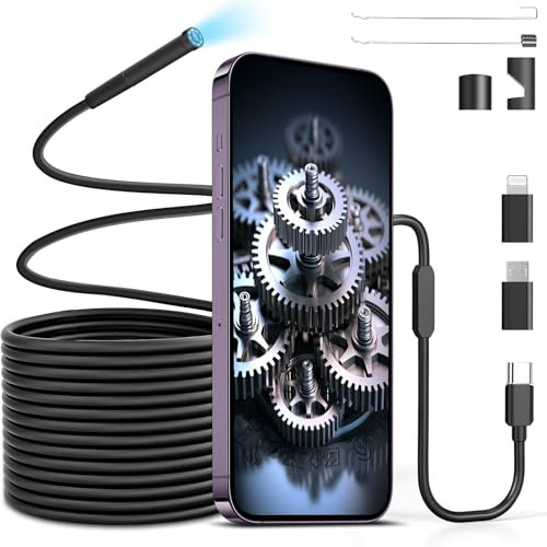 Endoscope Camera with Light Moman EOM1 Borescope Drain Inspection Camera with 8 LEDs Flexible 1080P 8.0mm IP67 Waterproof 9.8FT Semi-Rigid Cable for iPhone iOS Android