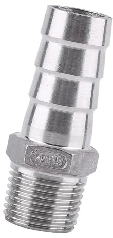 Yctze SS304 Edelstahl Außengewinde Rohrstutzen Schlauchanschluss, BSP 1/8~3/4 Zoll für Gas, Adapter Männlich auf Schlauchanschluss (1/2''*19mm)